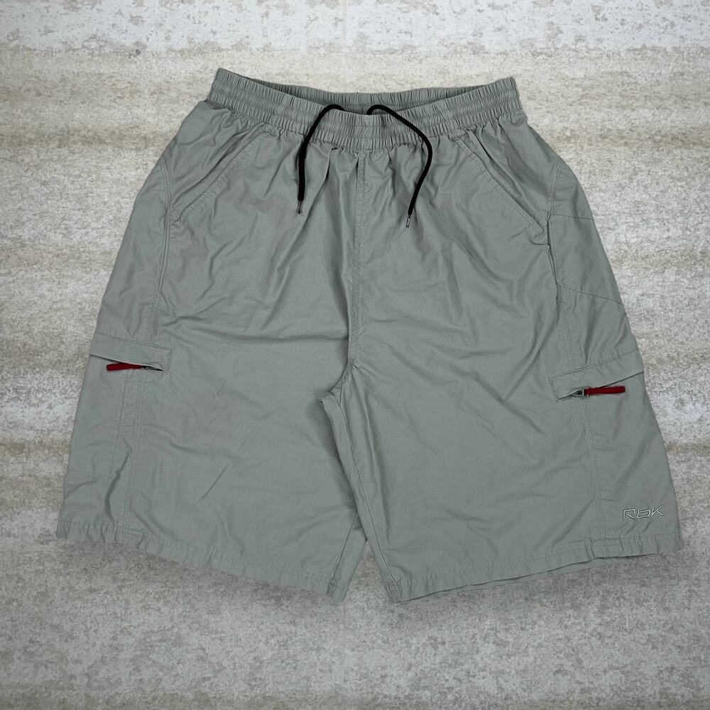 Vintage Y2K Reebok Shorts Mens L Loose Fit Sage Green Nylon Subtle Logo